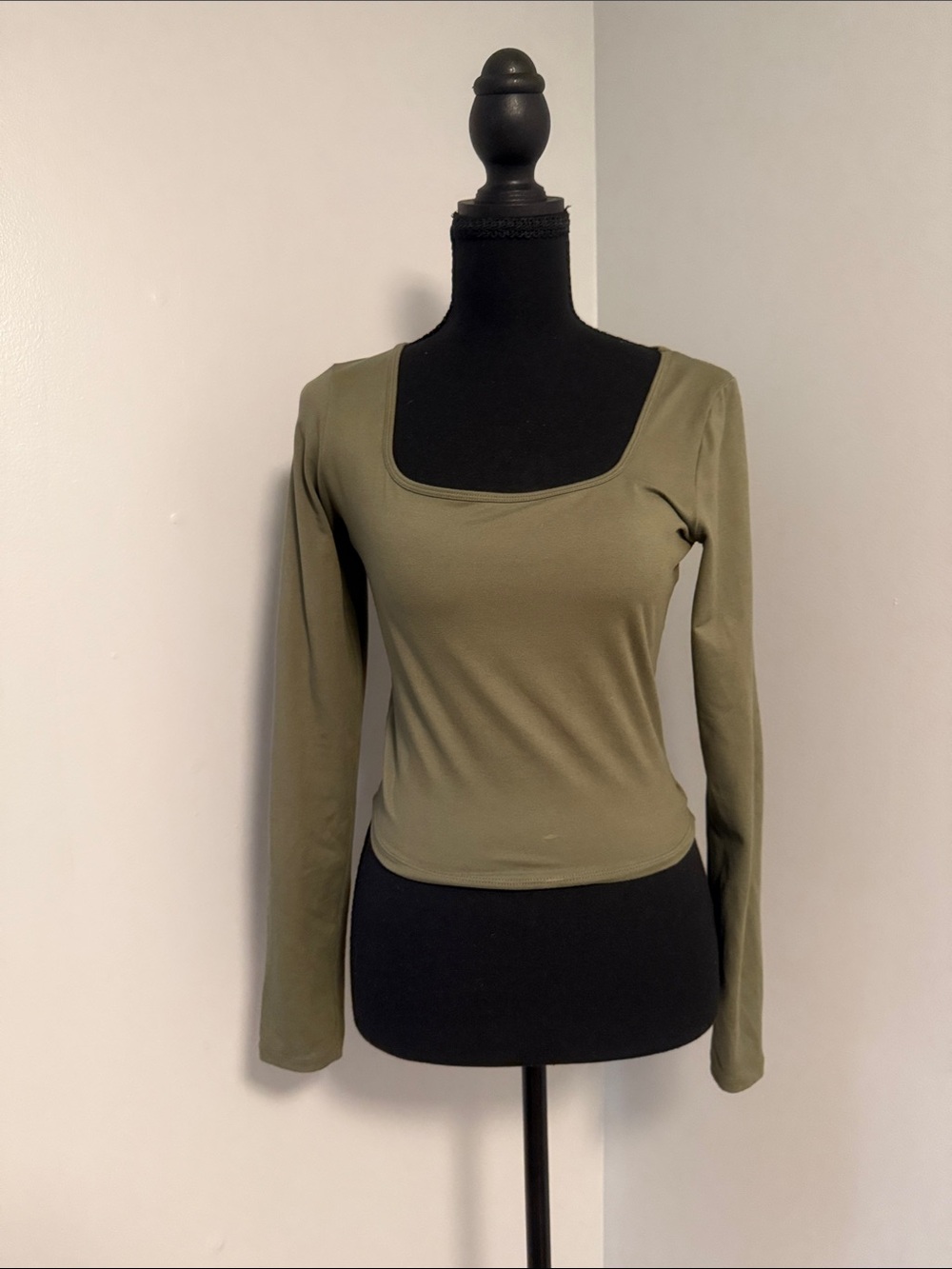 Hollister Olive Green Square Neck Long Sleeve Top